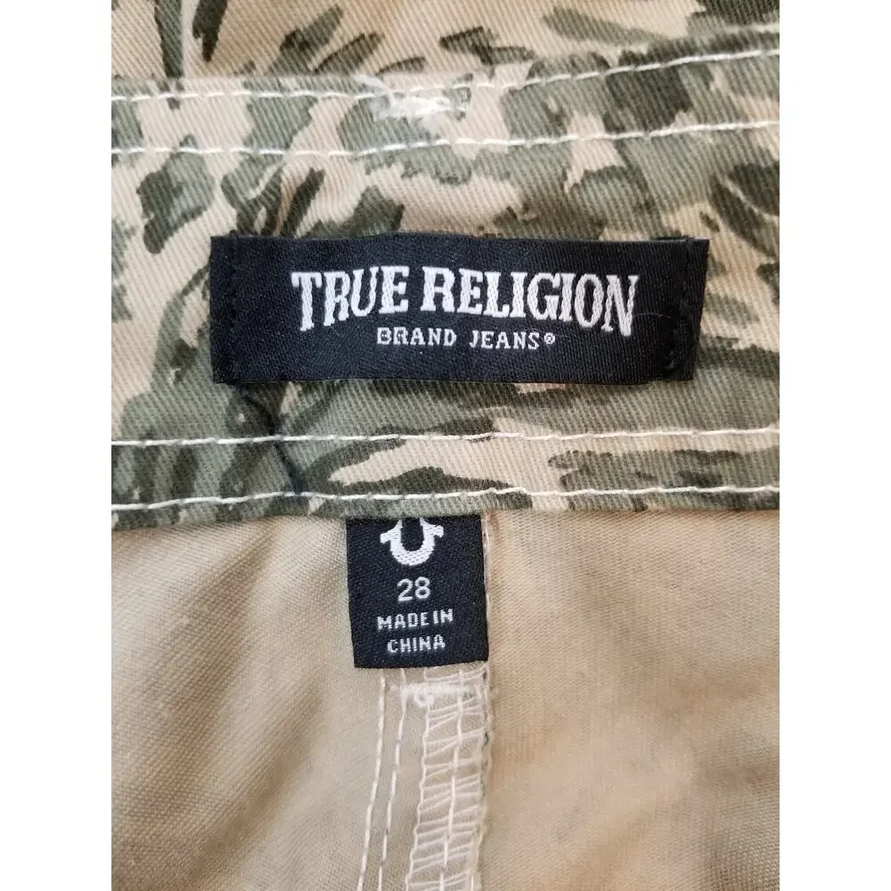 True Religion Men's Abstract Camo Cargo Pants Green Tan Waist 28